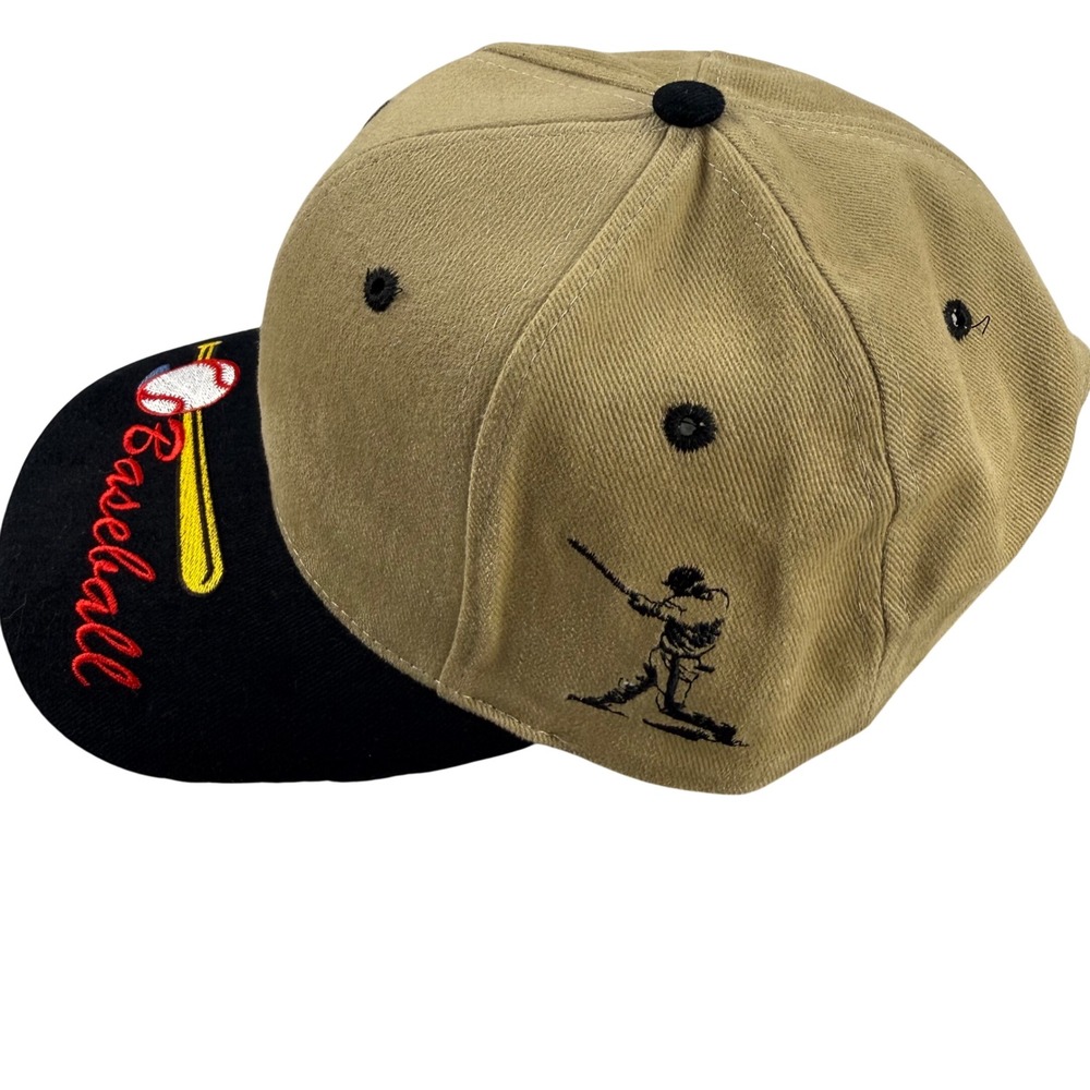 Nissin Baseball Cap Tan Black Two Tone Embroidered Adjustable Strapback Hat - Picture 4 of 12